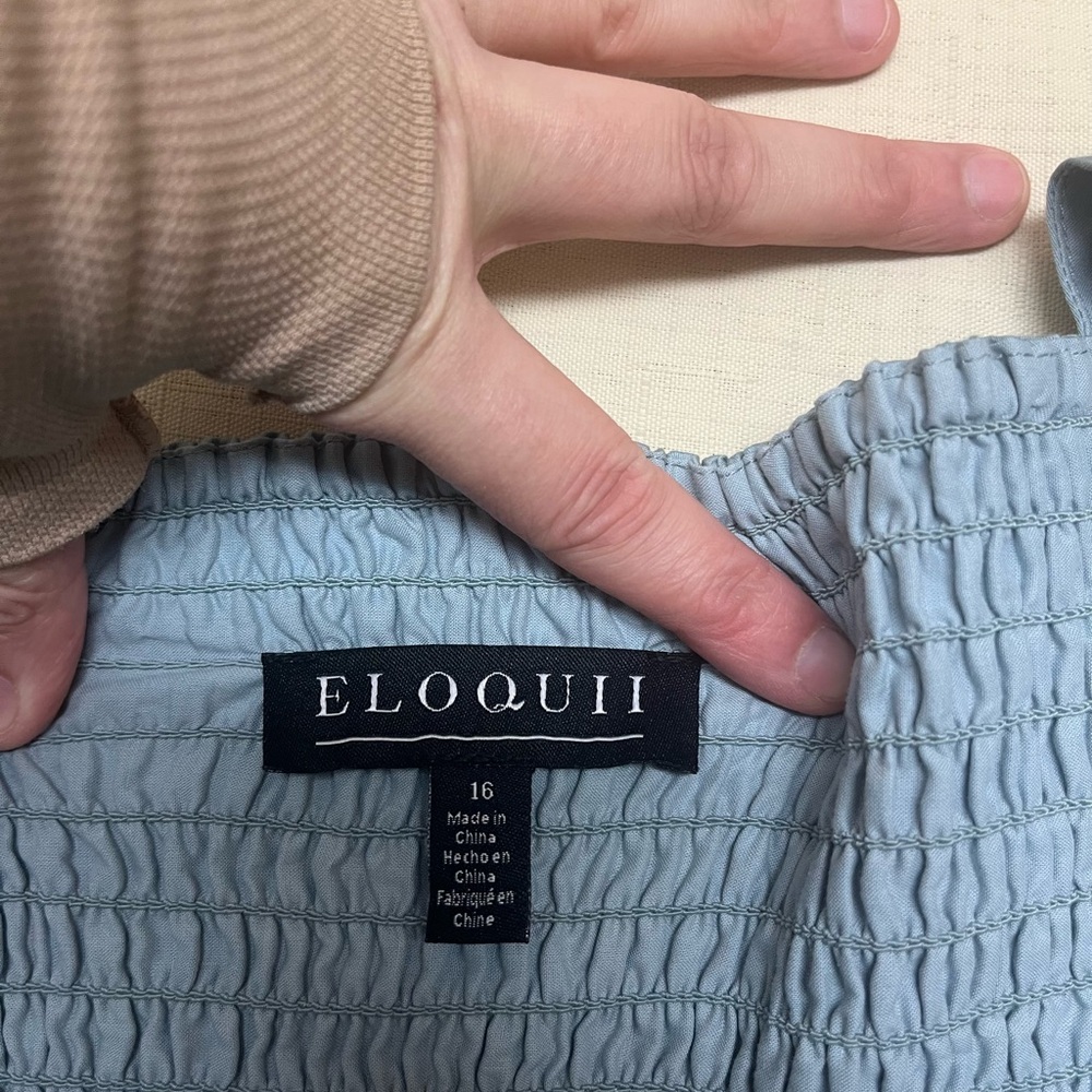 ELOQUII size 16 stone blue 100% cotton maxi dress with pockets - Picture 6 of 12